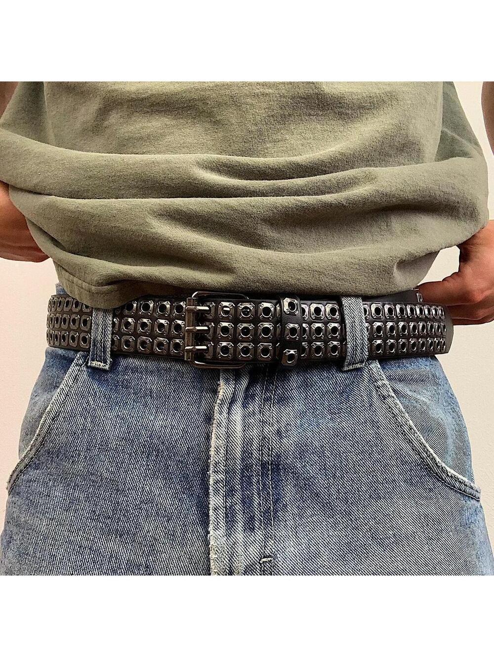 Cyber y2k 2000s style dark silver studded belt. Nice quality. 42 inches length